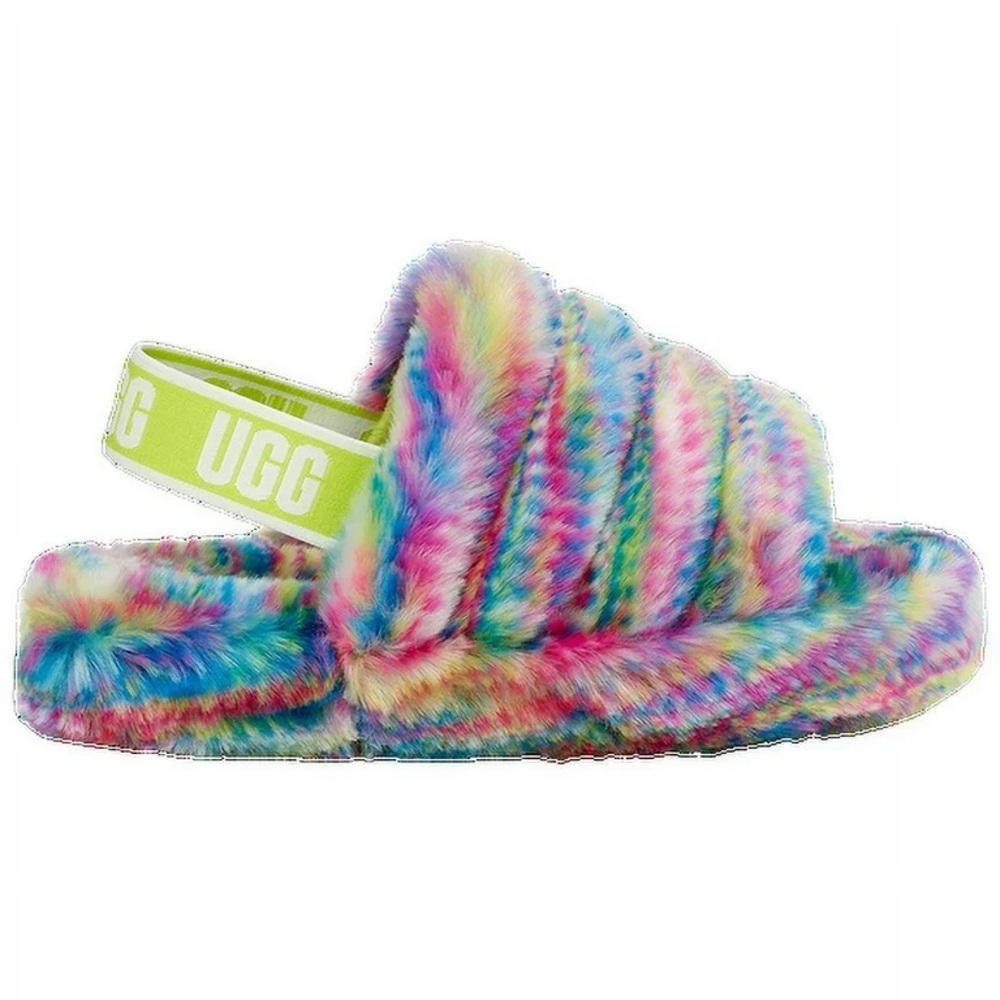 UGG Kids Fluff Yeah Rainbow Slippers Sz 4